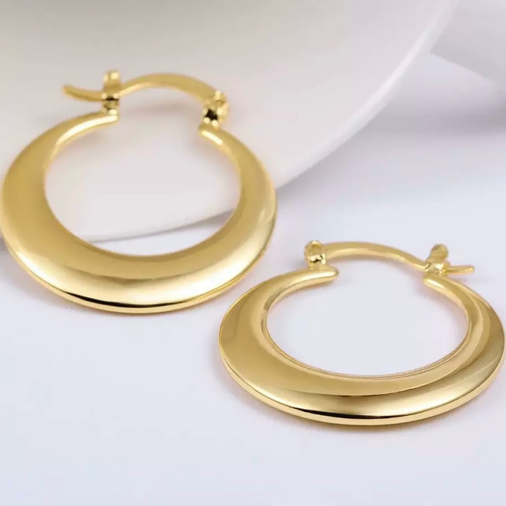 1” Gold Pltd. Crescent Hoop Earrings